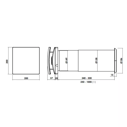 DYREC DUO 150 MHY Hővisszanyerő 35/50/70 m3/h 24 órás működés, időzítő, intelligens páratartalom szabályzás d=158 mm