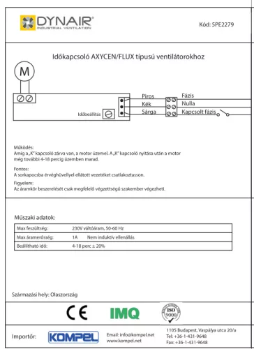 Időkapcsoló AXYCEN/FLUX típusú ventilátorokhoz