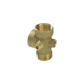    Sárgaréz csatlakozó L=72 5 ut  1" külső + 2*1" belső + 1/4" belső + 1/4" külső
